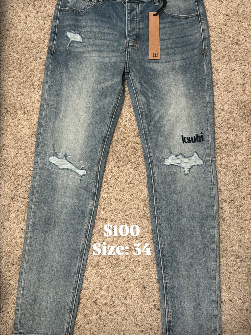 Ksubi Men's Skinny Distressed Light Blue Jeans